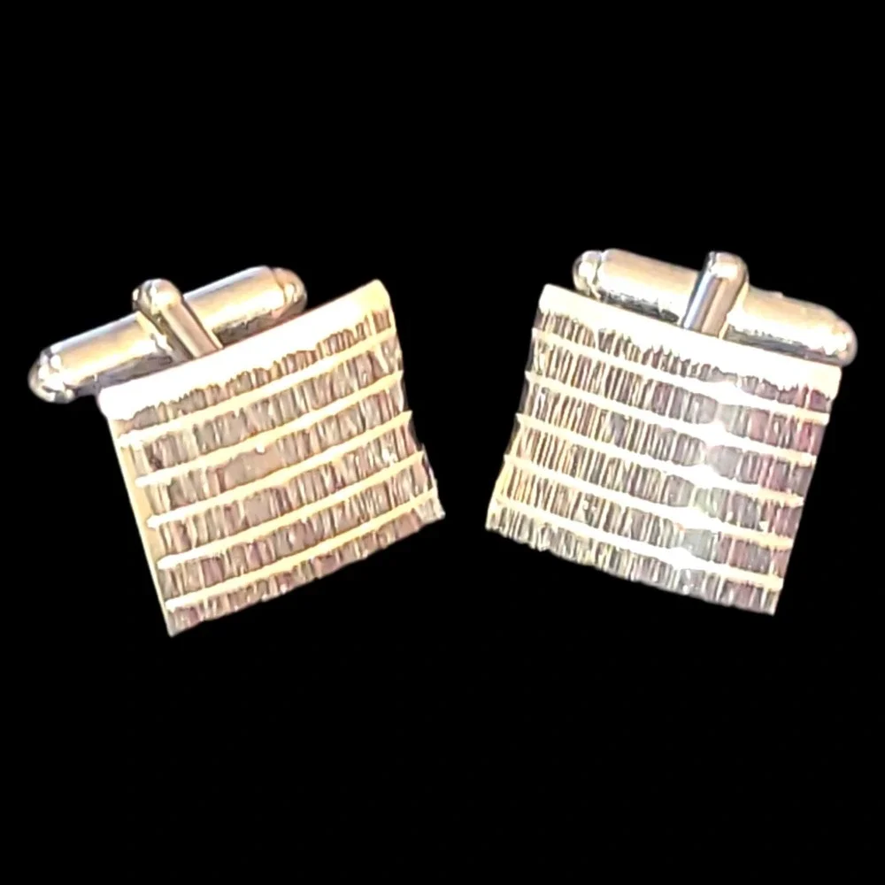 Anson Silver Tone Textured Square Cufflinks Vintage Men's Formal‎ Dress Shirt